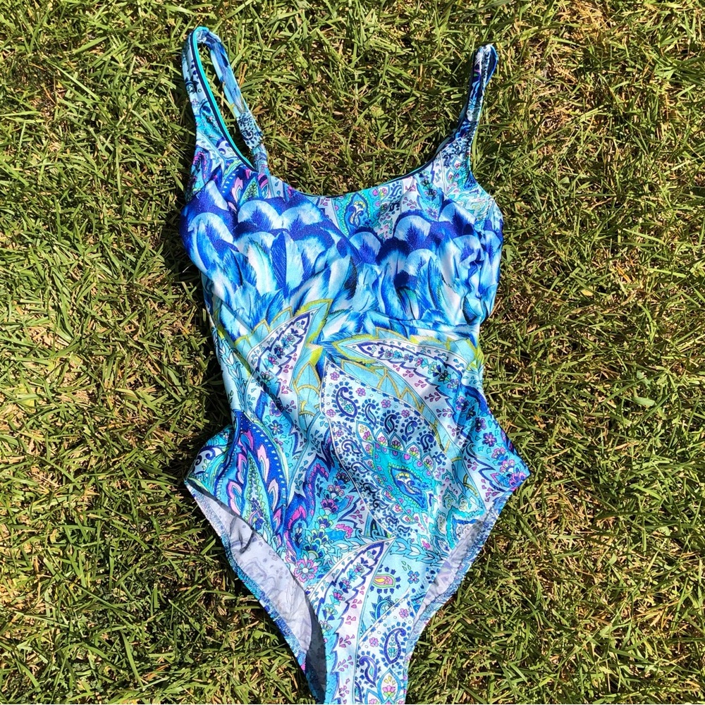 NEW Gottex Blue Print tummy Control Panel Swimsuit 8